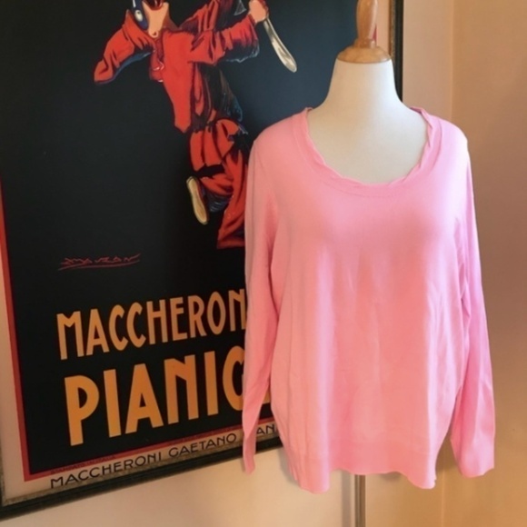Land’sEnd:Pink Scolloped Neck Light Weight Sweater - Picture 1 of 8